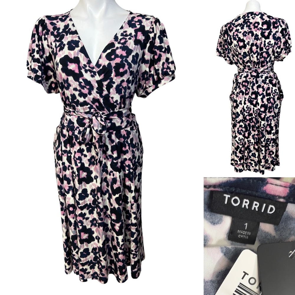 Torrid Black and Pink Abstract Midi Dress